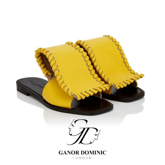Ganor Dominic London Art Attis Yellow Leather Women's Slides - Picture 1 of 12